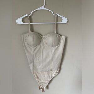 Elegant pleather Tan Bustier Bodysuit size MEDIUM NWOT